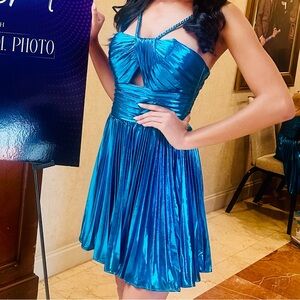 Sherri Hill Blue Pleated Dress